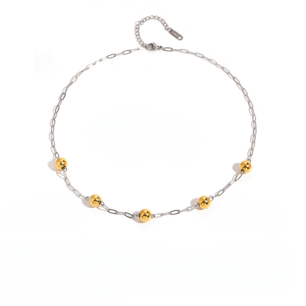 Collar cadena plateado con esferas dorado