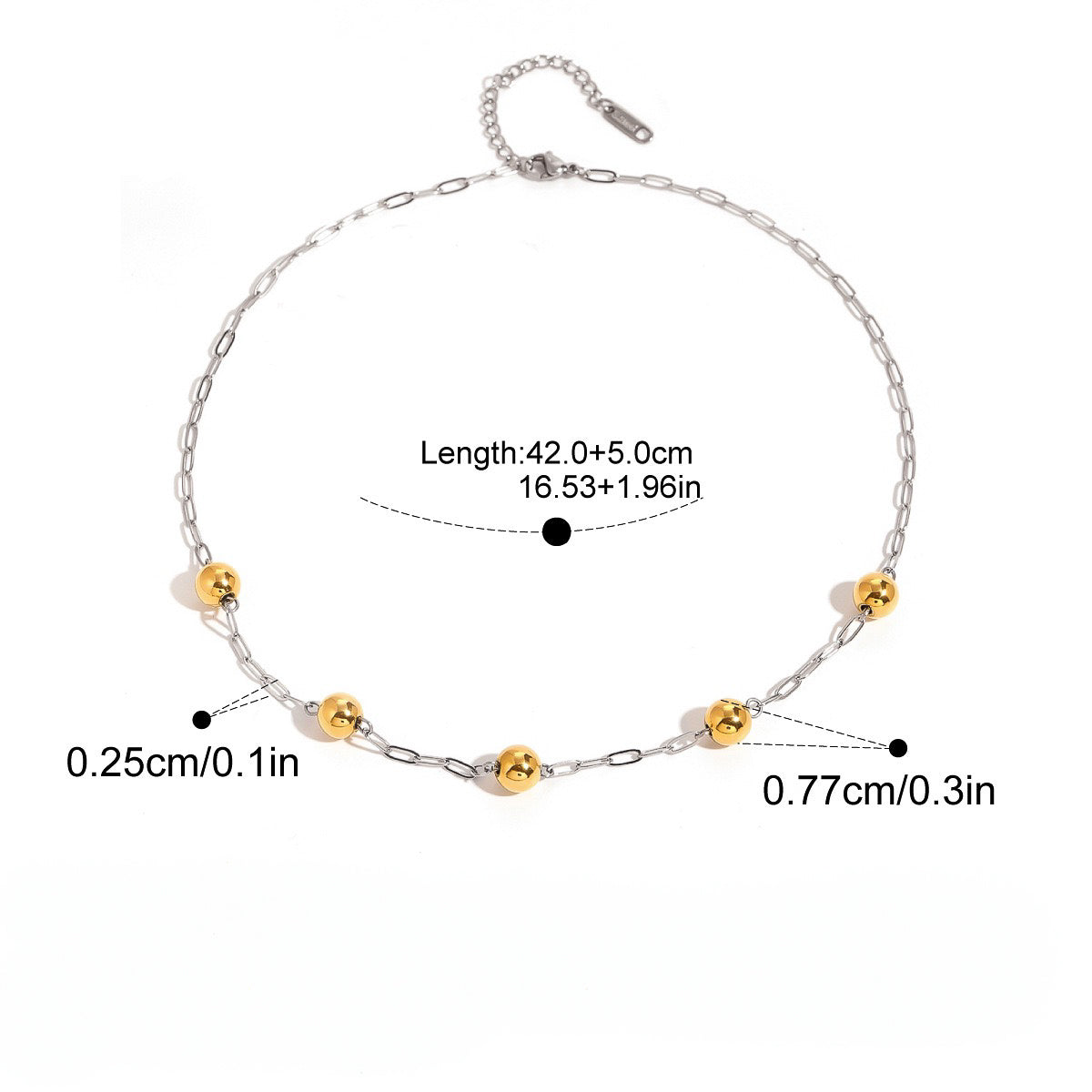 Collar cadena plateado con esferas dorado