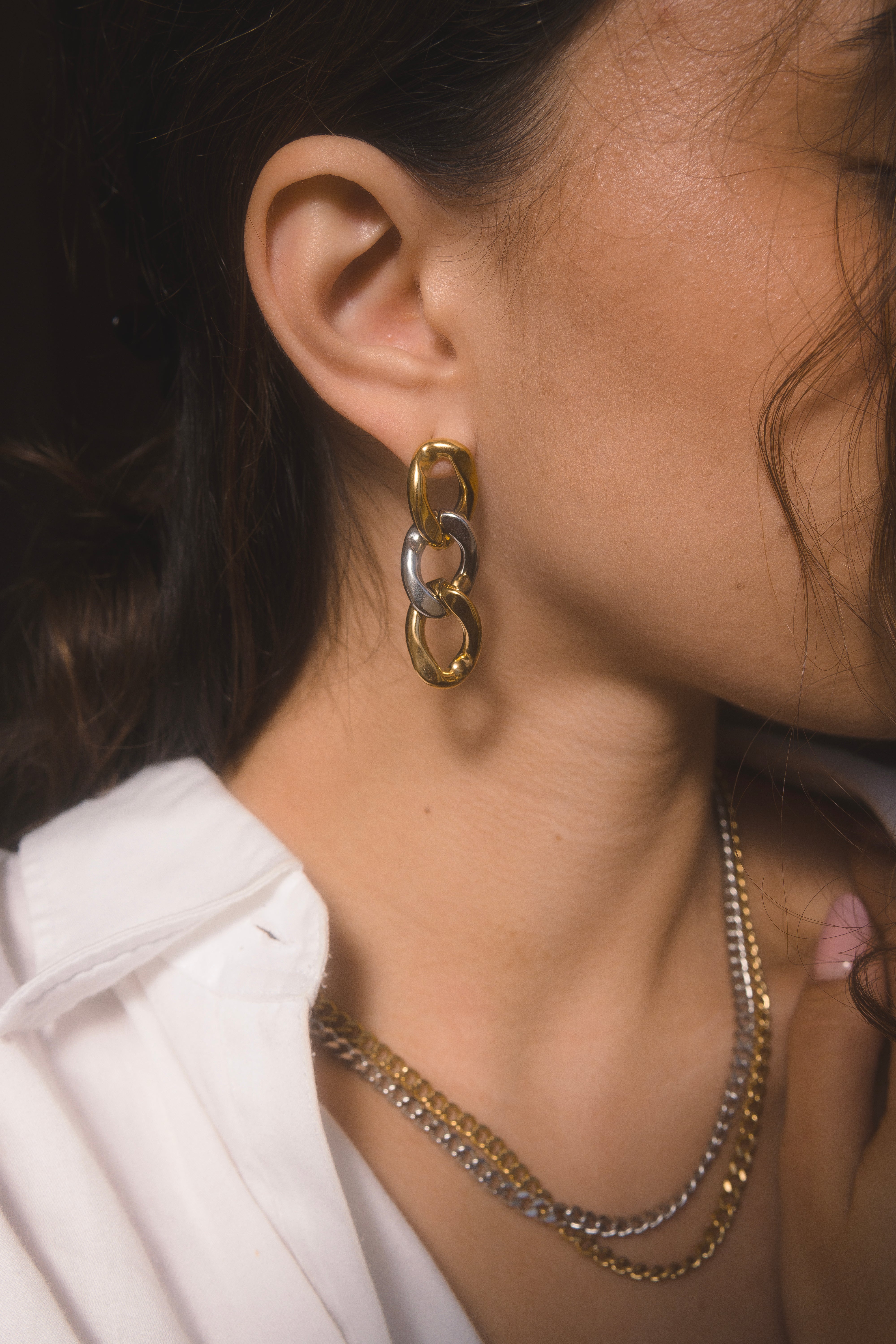 Pendientes eslabones dorado plateado