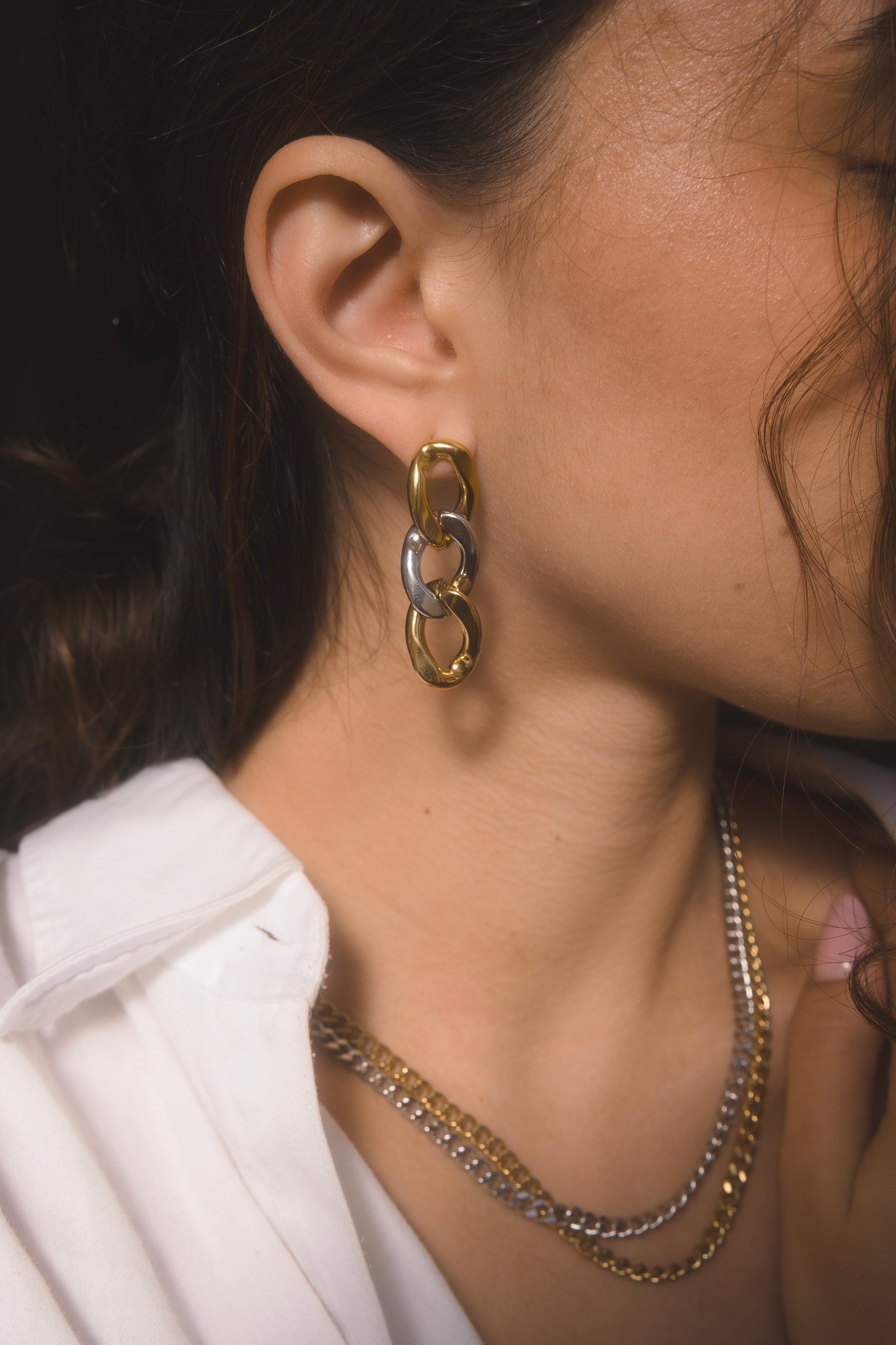 Pendientes eslabones dorado plateado