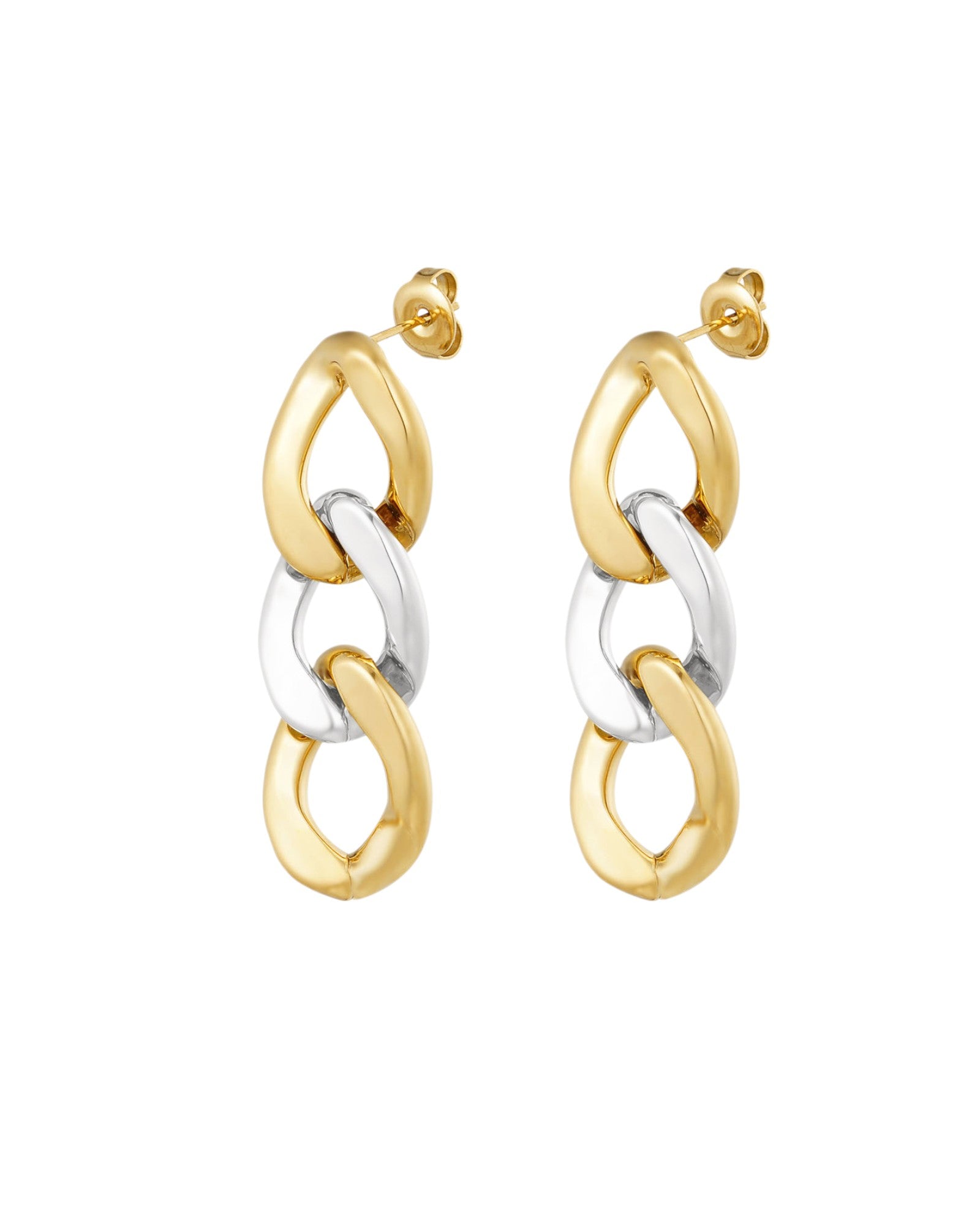Pendientes eslabones dorado plateado