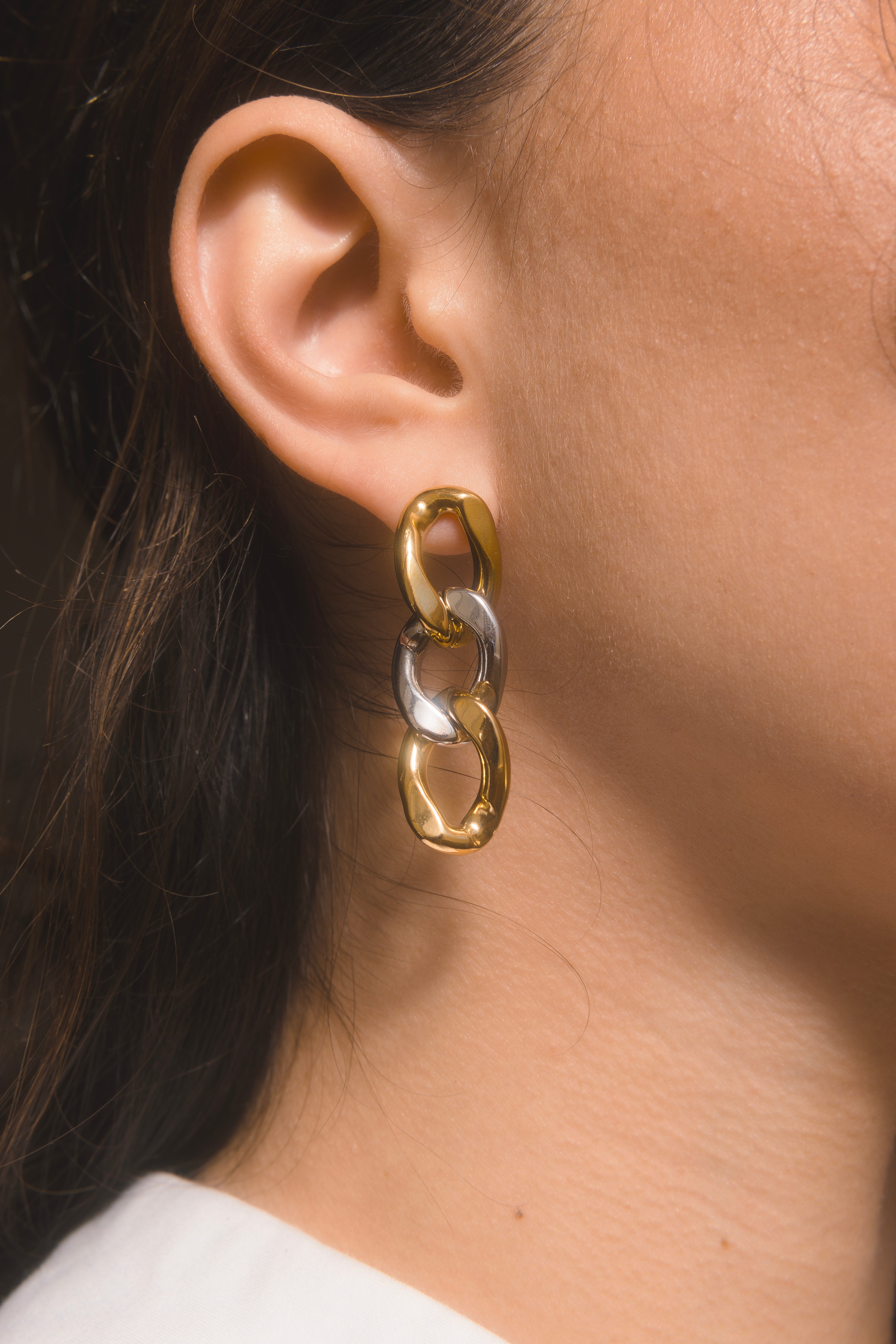 Pendientes eslabones dorado plateado