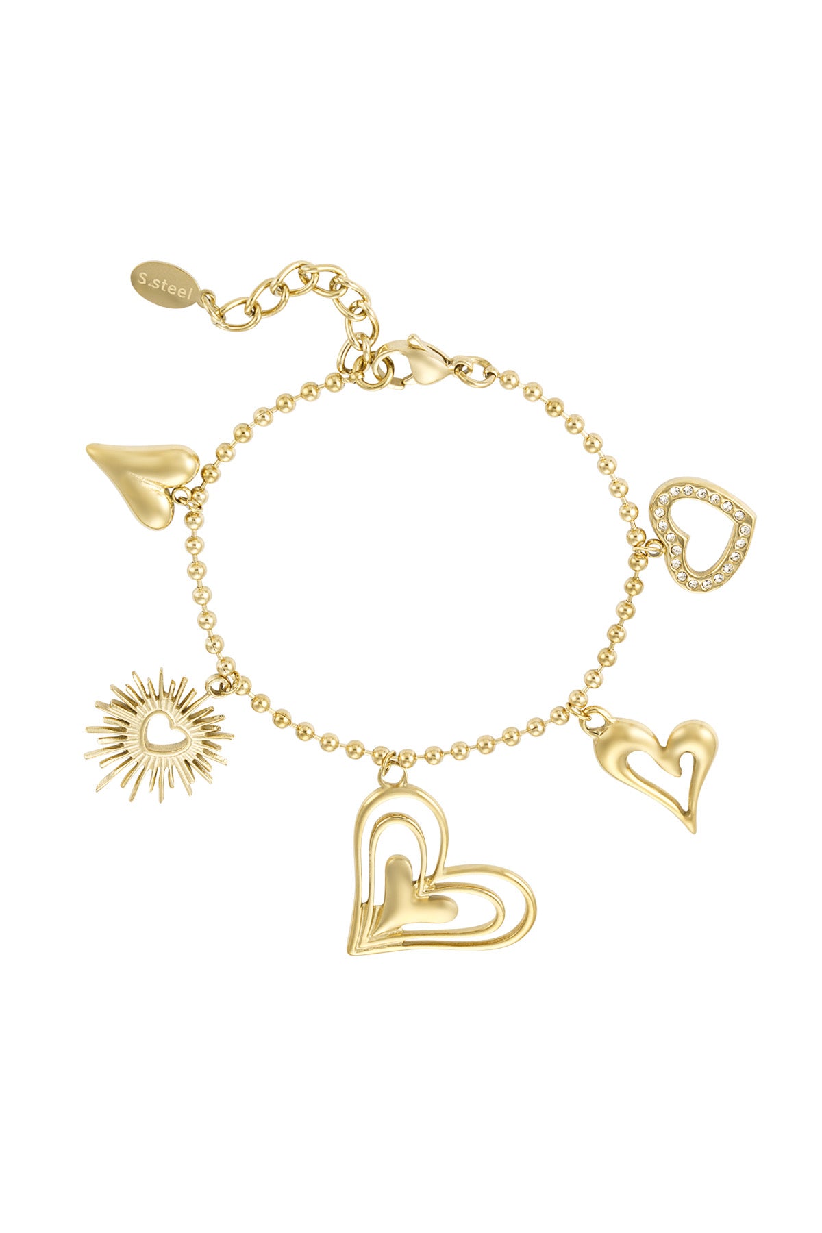 Pulsera con varios dijes corazones