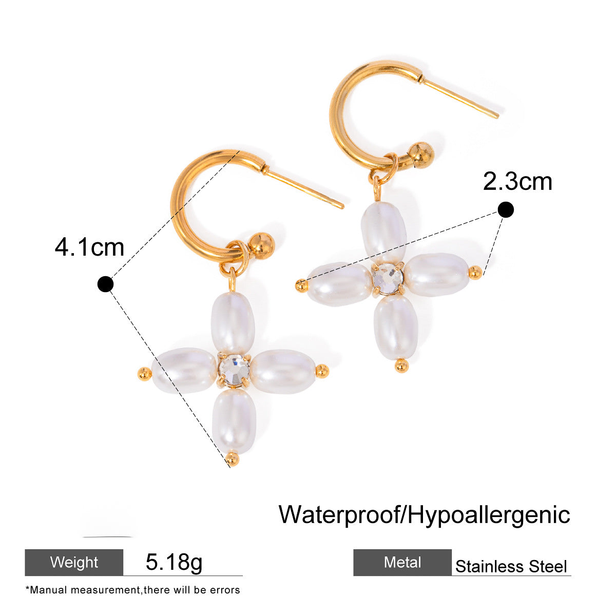 Pendientes de perlas con forma de cruz