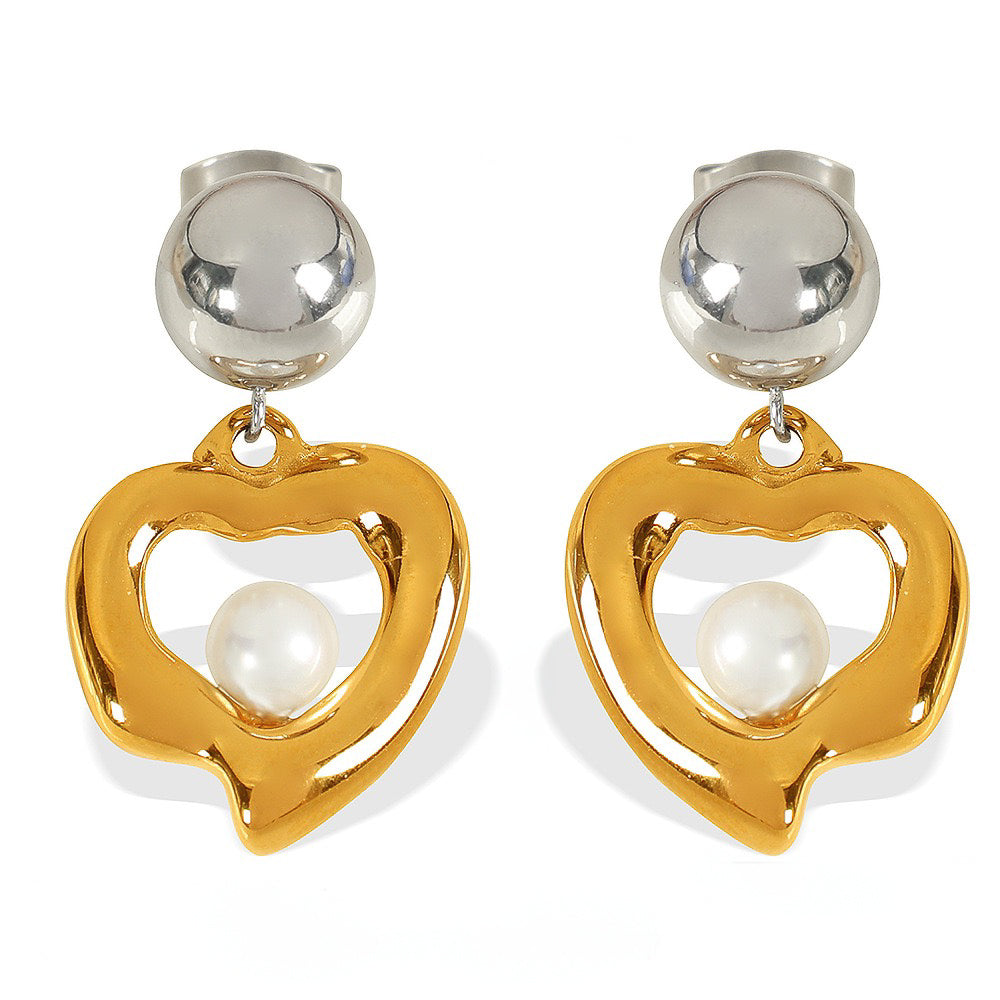 Pendientes Corazón dorado con perla central