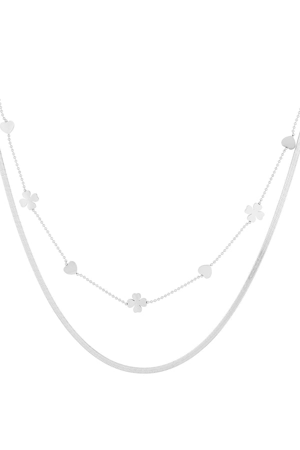 Stylish Multi-Layered Clover Necklace in Silver & Gold