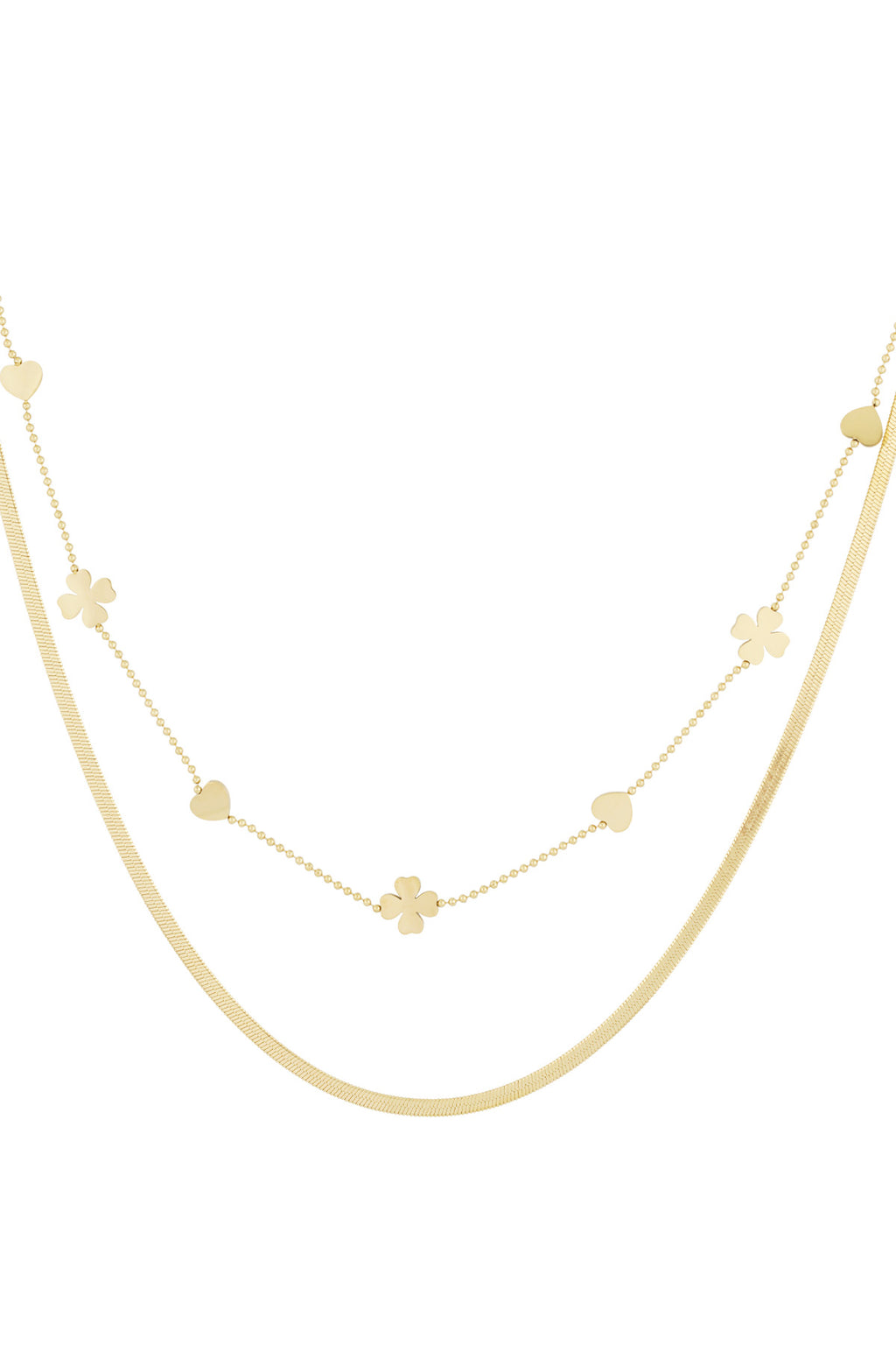 Stylish Multi-Layered Clover Necklace in Silver & Gold
