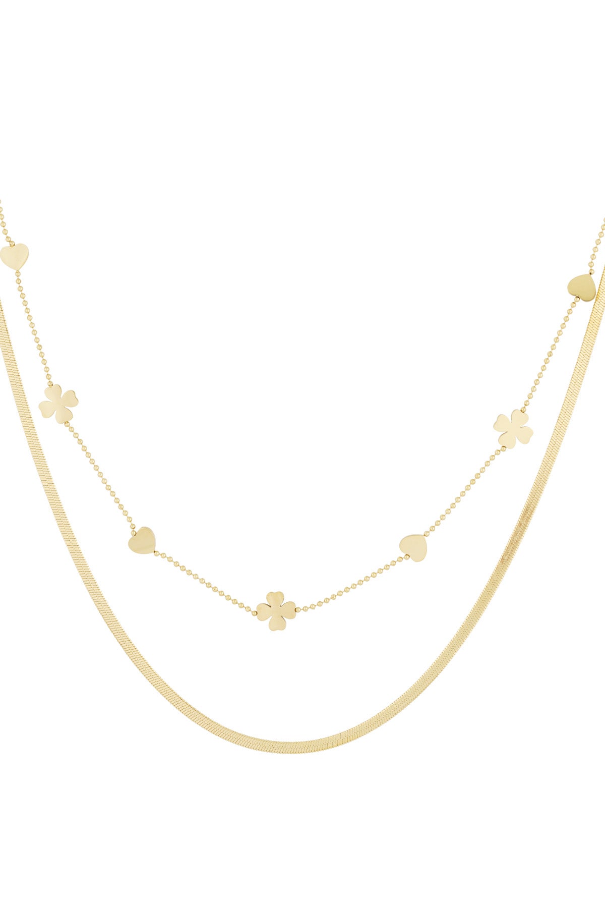 Stylish Multi-Layered Clover Necklace in Silver & Gold