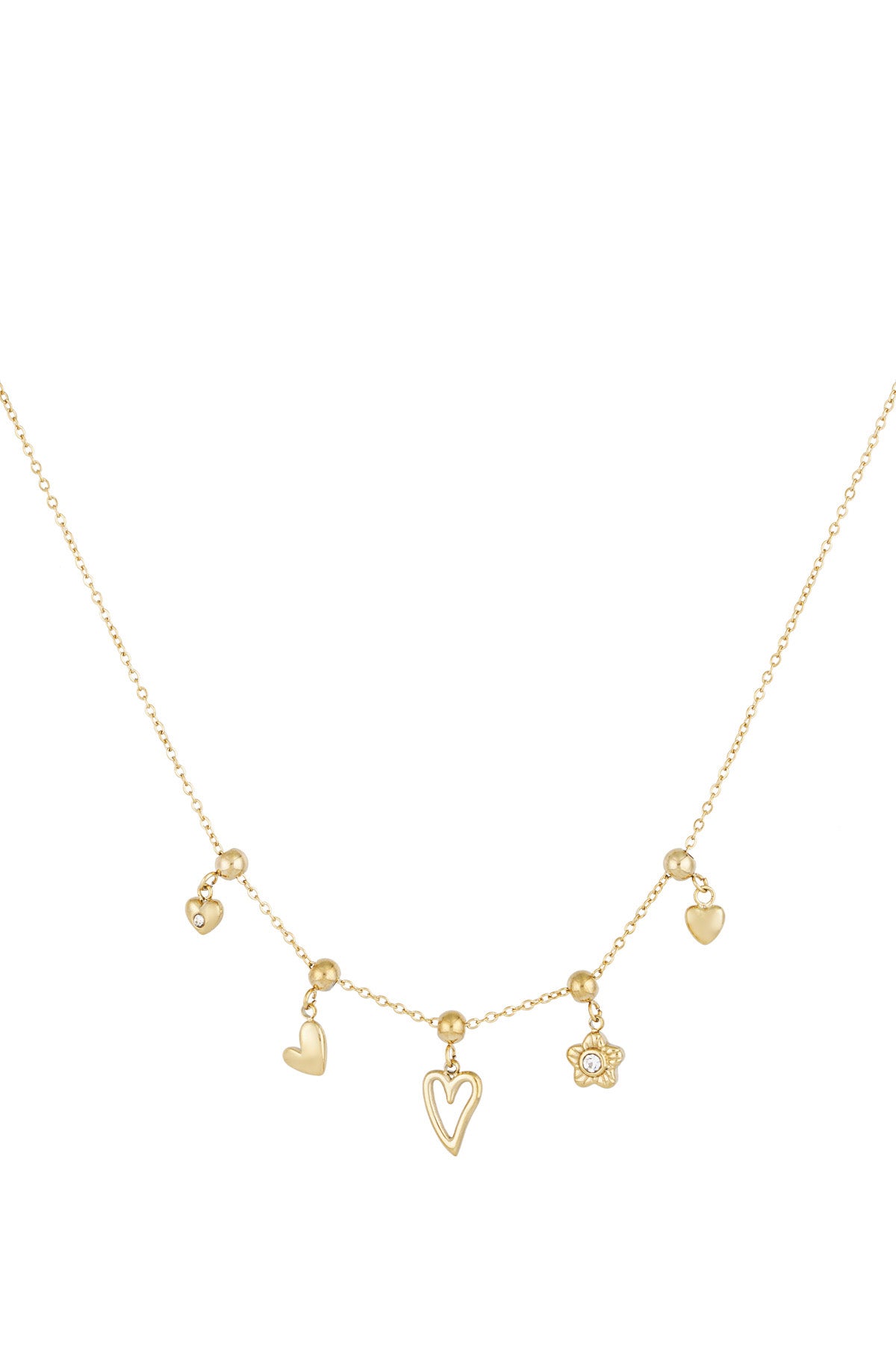 Flowers and Hearts Charm Necklace - Gold Color Main product image