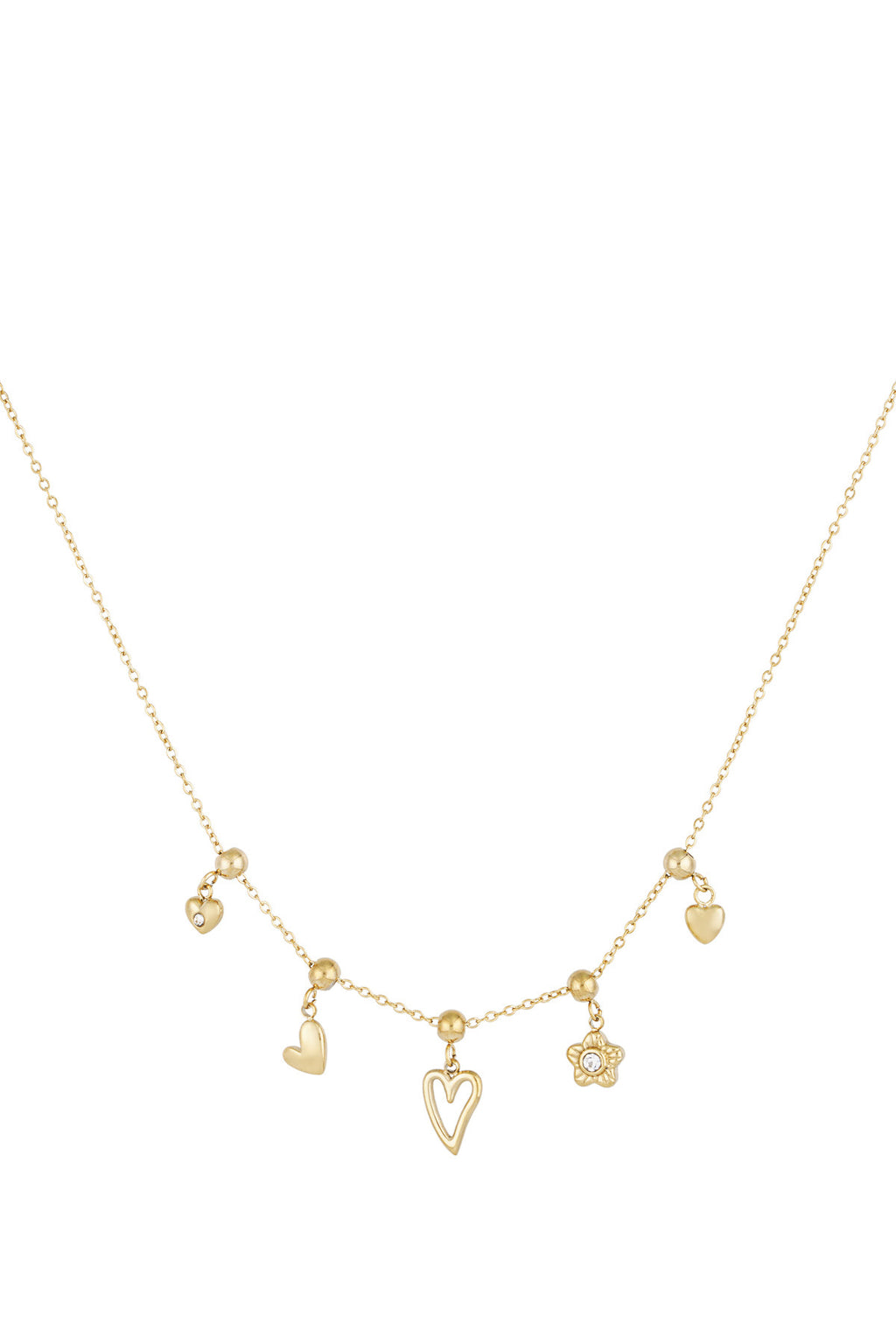 Collar Charm Flores y Corazones - Color Oro