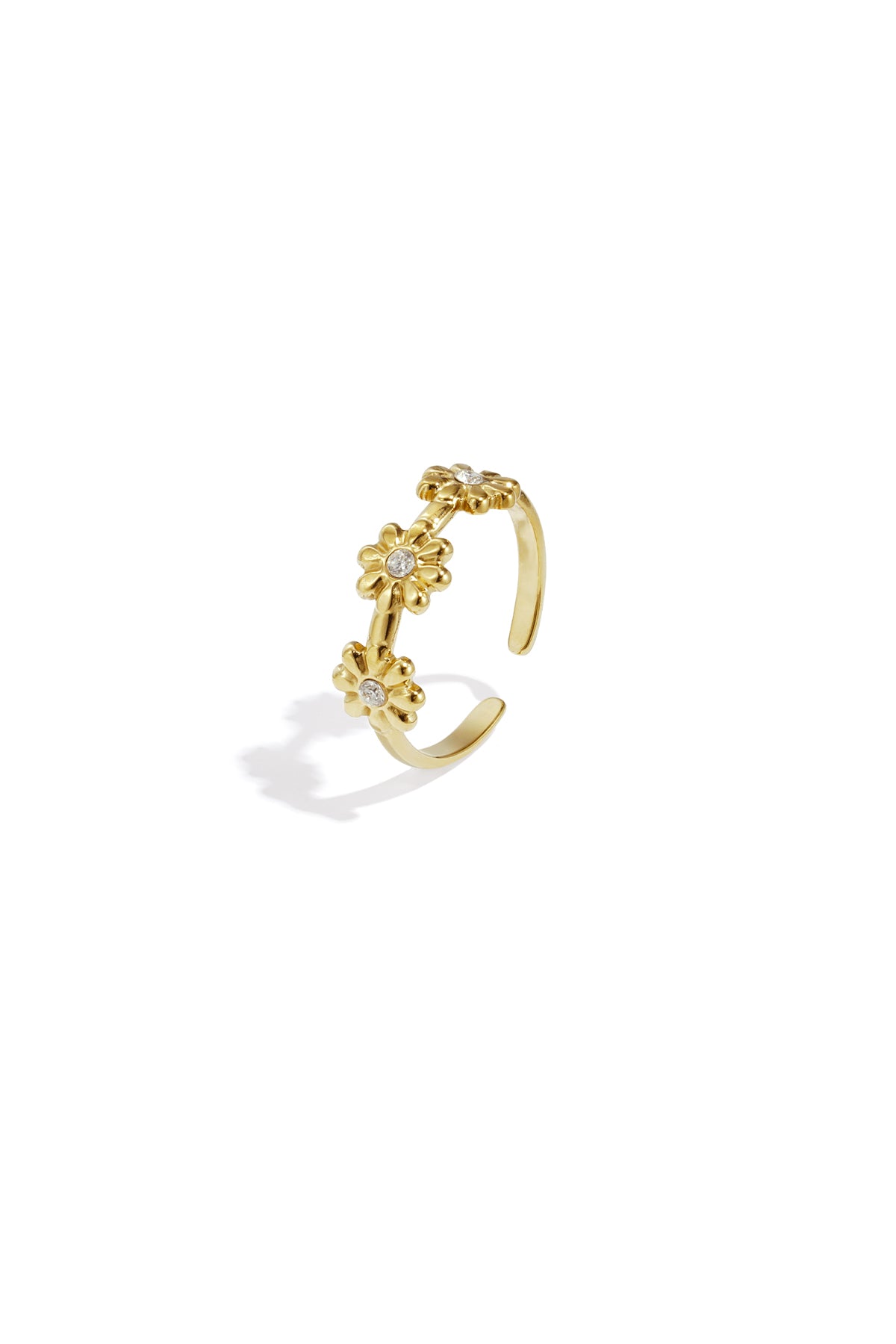Elegant Adjustable Rhinestone Flower Ring Imagen principal del producto