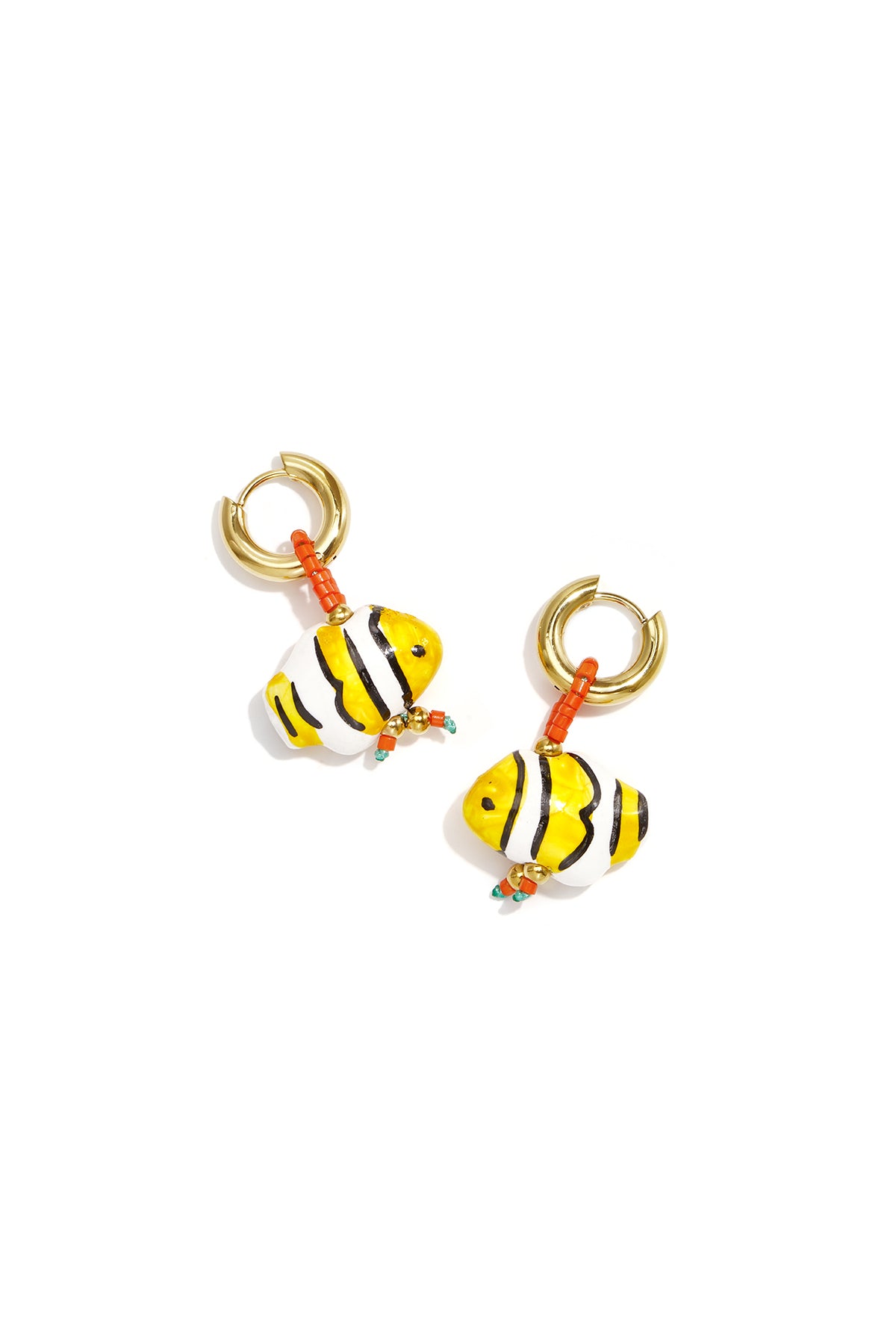Beaded and fish-shaped earrings