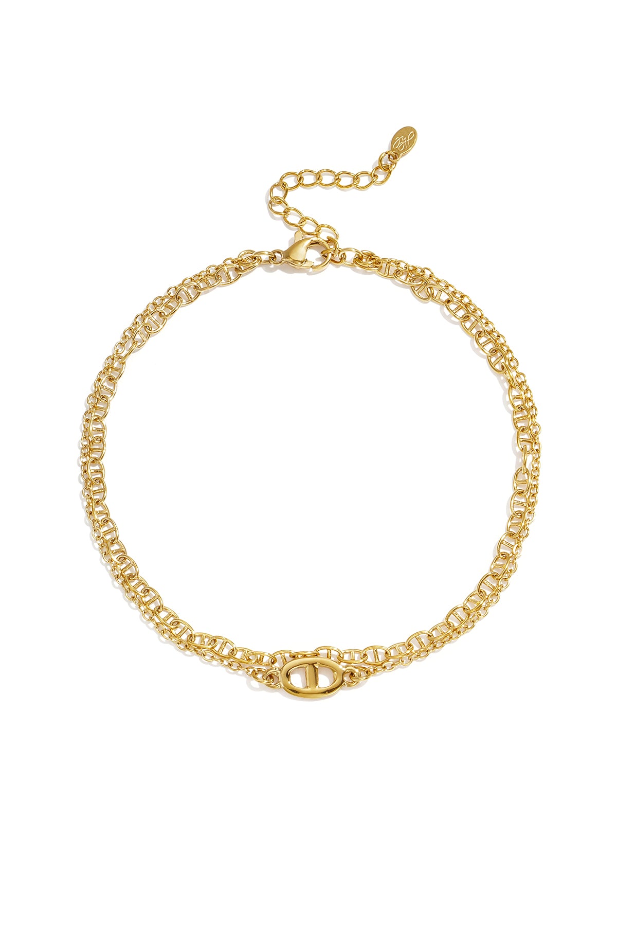 Double anklet with oval link design.