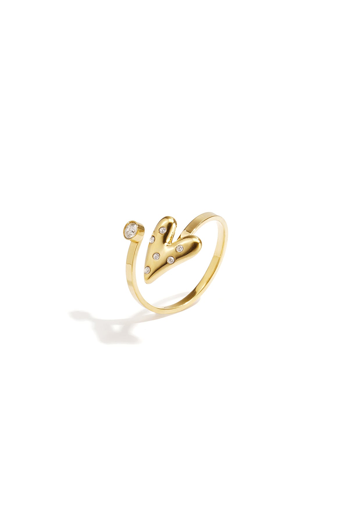 Elegant Adjustable Rhinestone Heart Ring - Silver & Gold Imagen principal del producto