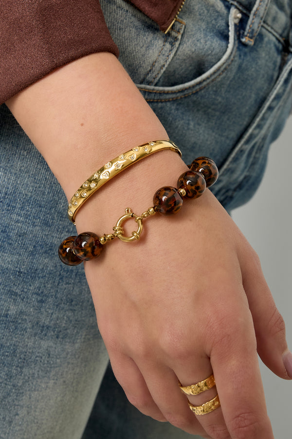 Stylish All Fit Heart & Star Bangle - Silver & Gold