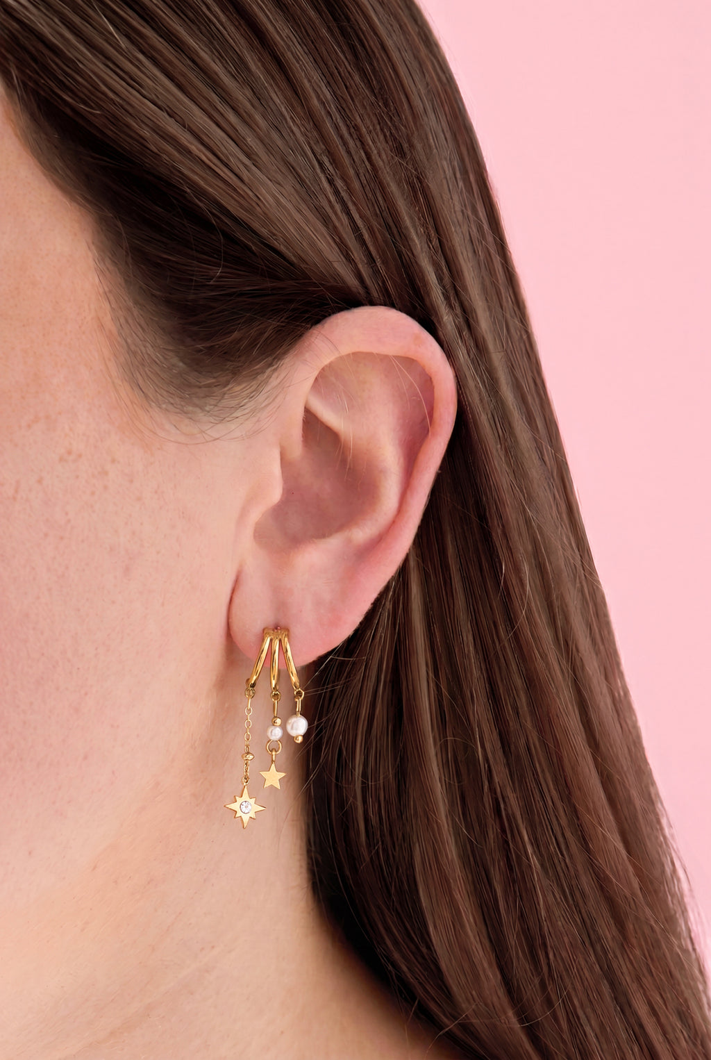 Luxurious Star Drop Earrings for Women, Silver & Gold