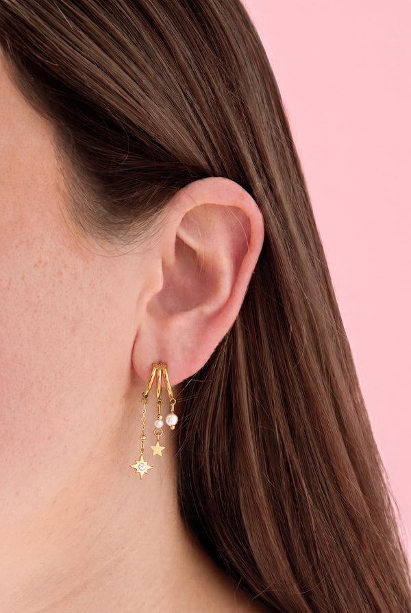 Luxurious Star Drop Earrings for Women, Silver & Gold
