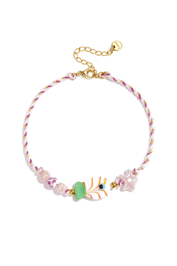 Rope anklet, fish and star beads.