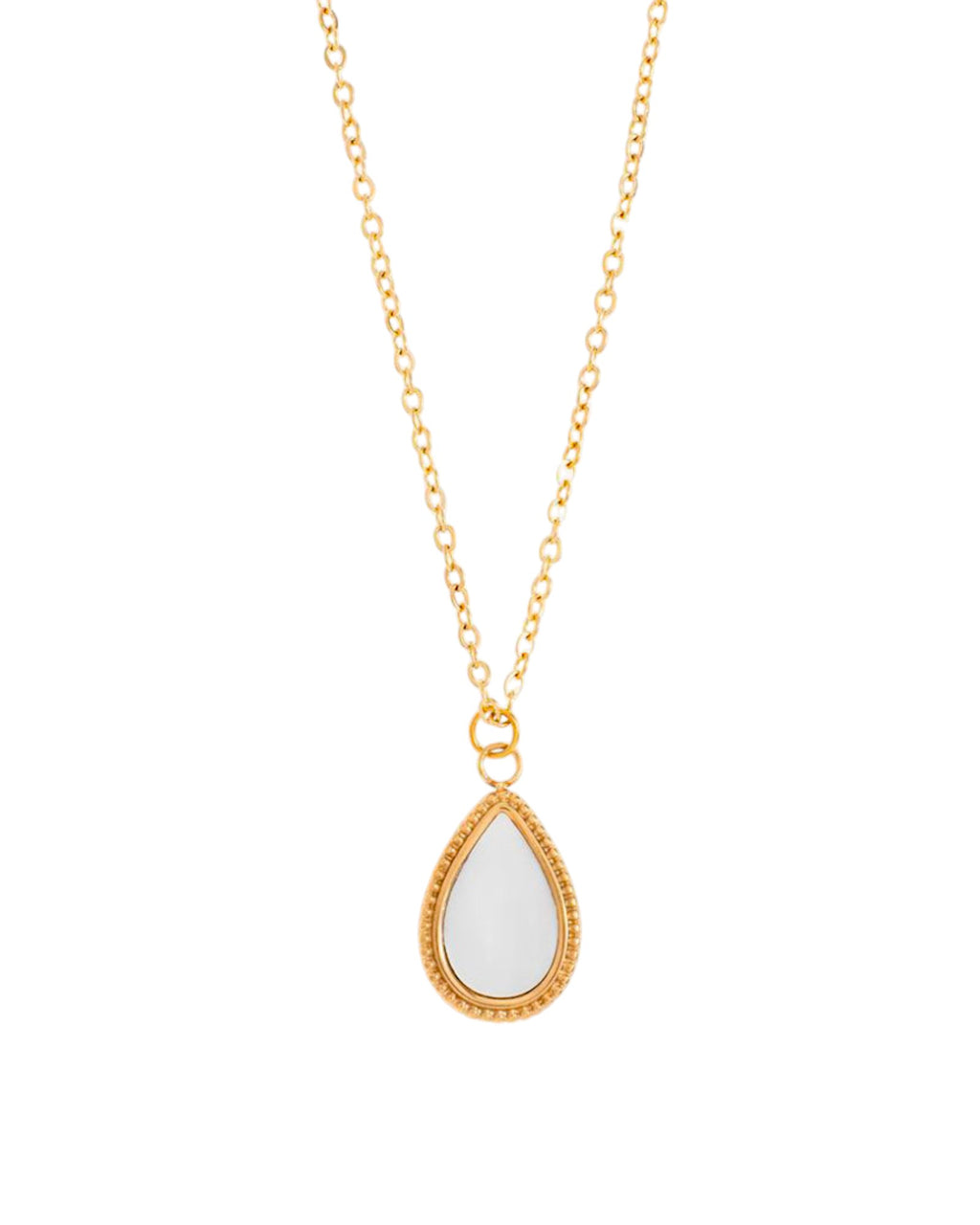 Collar dorado con colgante en forma de lágrima de nácar