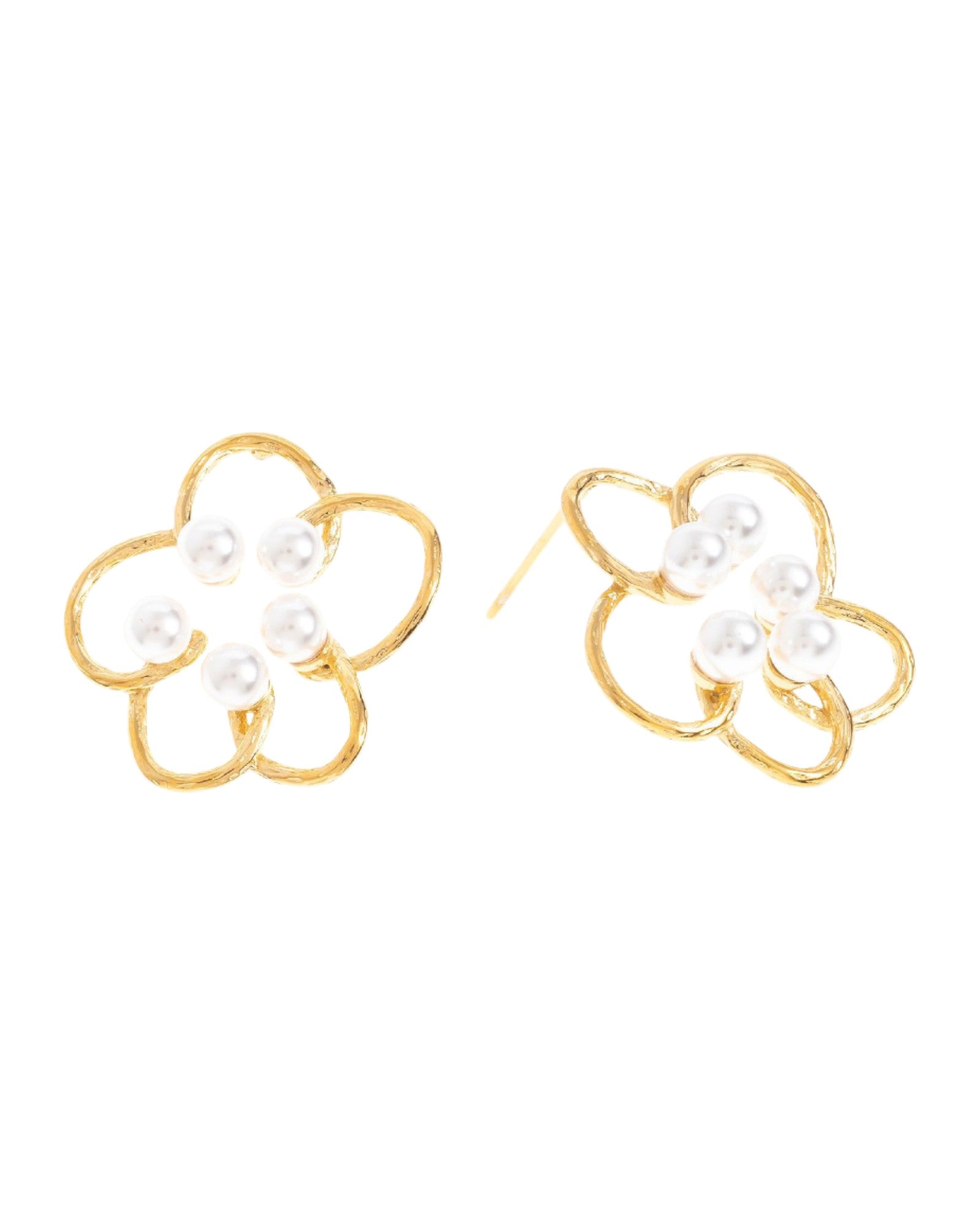 Pendientes flores con perlas 