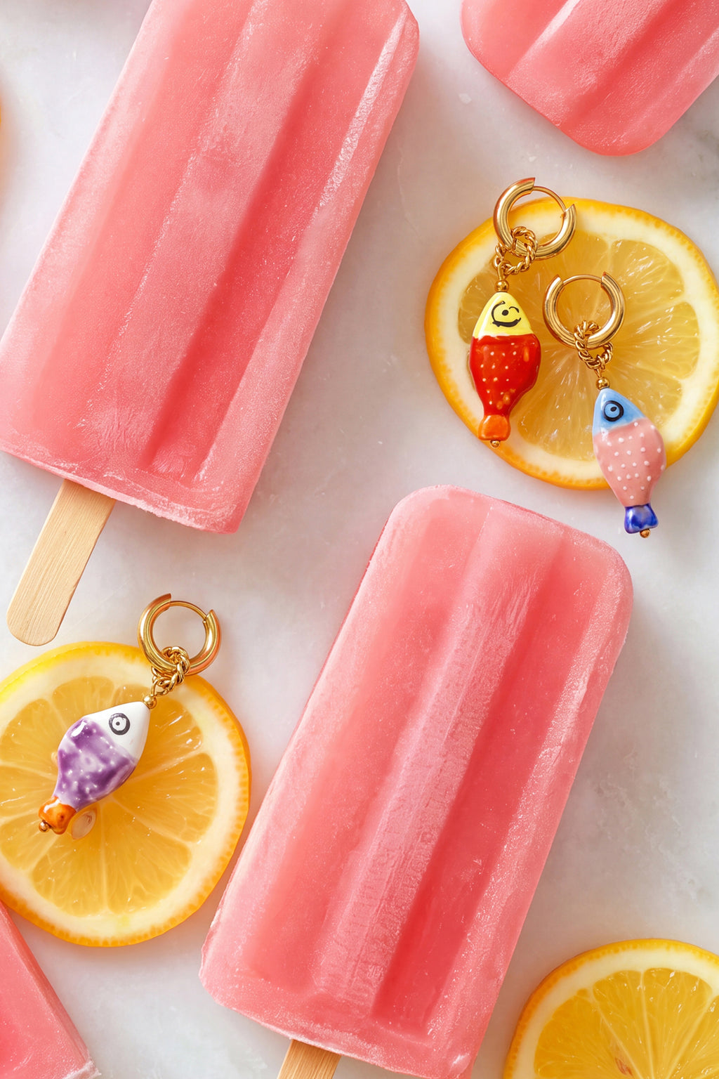 Ceramic beads and fish-shaped earrings
