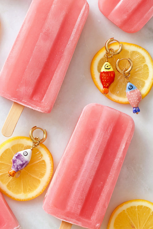 Ceramic beads and fish-shaped earrings