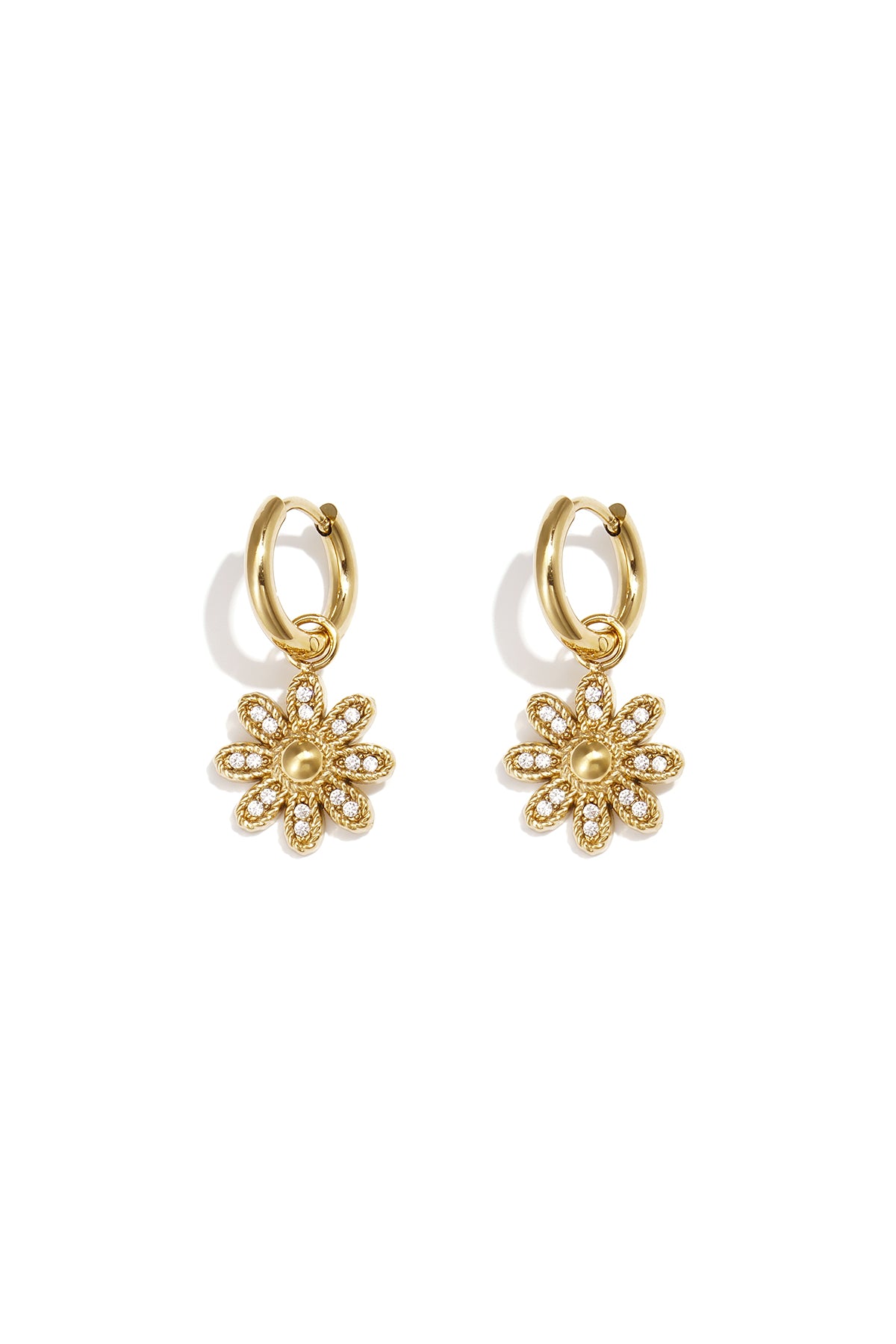 Elegant 14K Gold Plated Flower Drop Earrings for Everyday Wear Imagen principal del producto