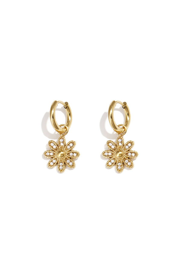 Elegant 14K Gold Plated Flower Drop Earrings for Everyday Wear