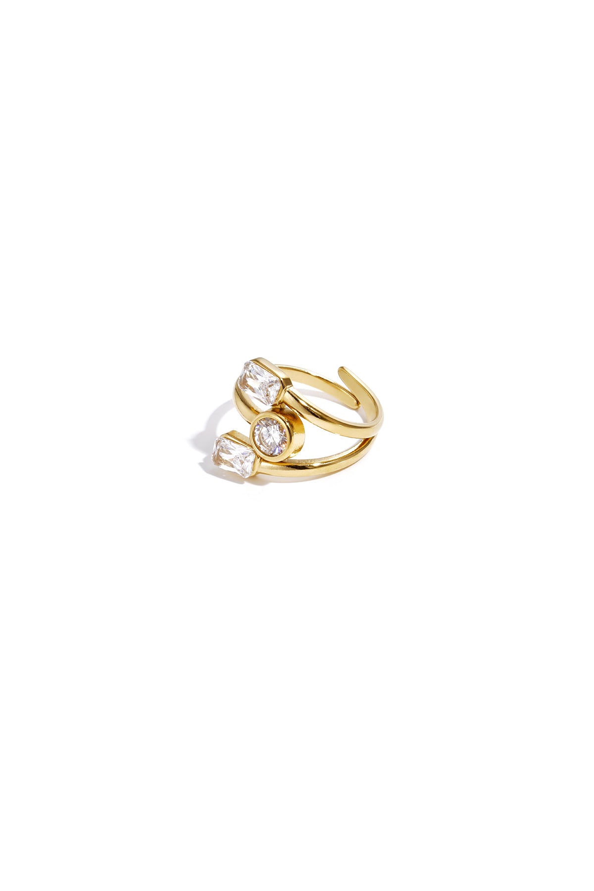 Luxurious Adjustable Rhinestone Ring - Silver & Gold Imagen principal del producto