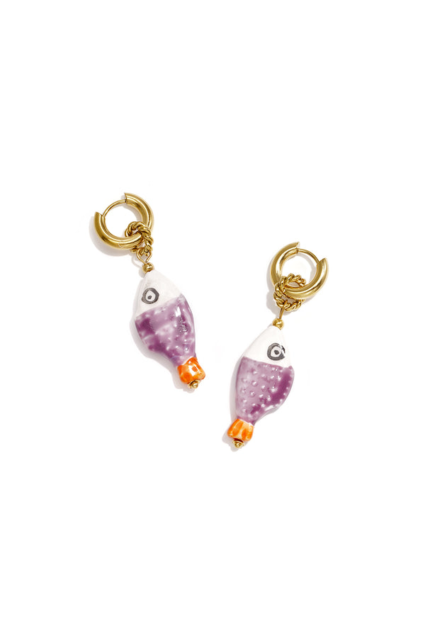 Ceramic beads and fish-shaped earrings