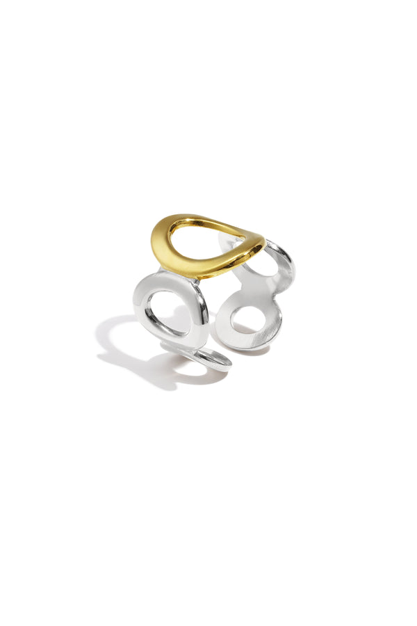 Elegant Adjustable Circle Statement Ring - Silver & Gold