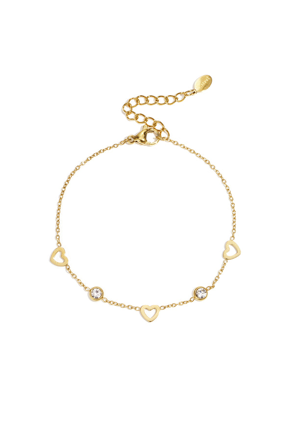 pulsera con dijes de corazón y diamantes