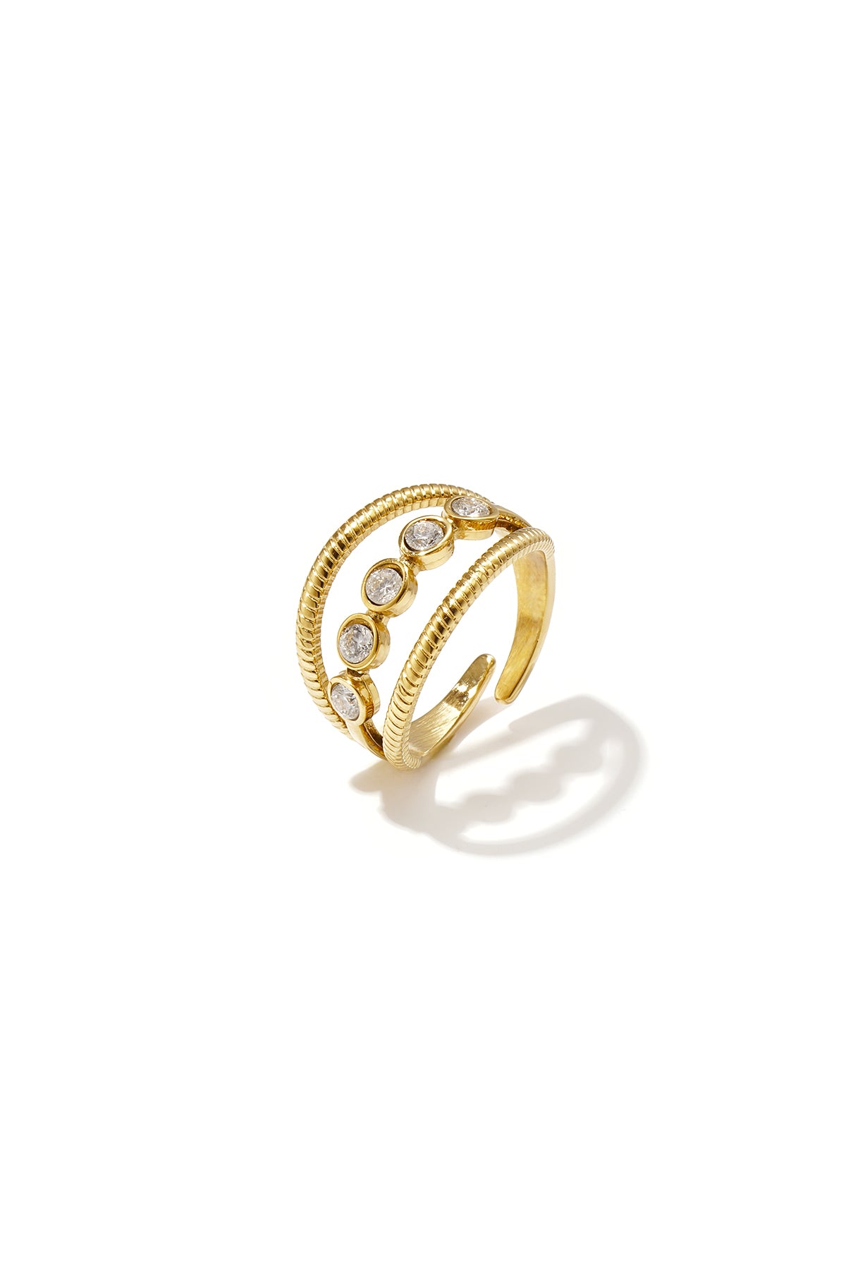 Luxurious Adjustable Rhinestone Ring in Silver & Gold Imagen principal del producto