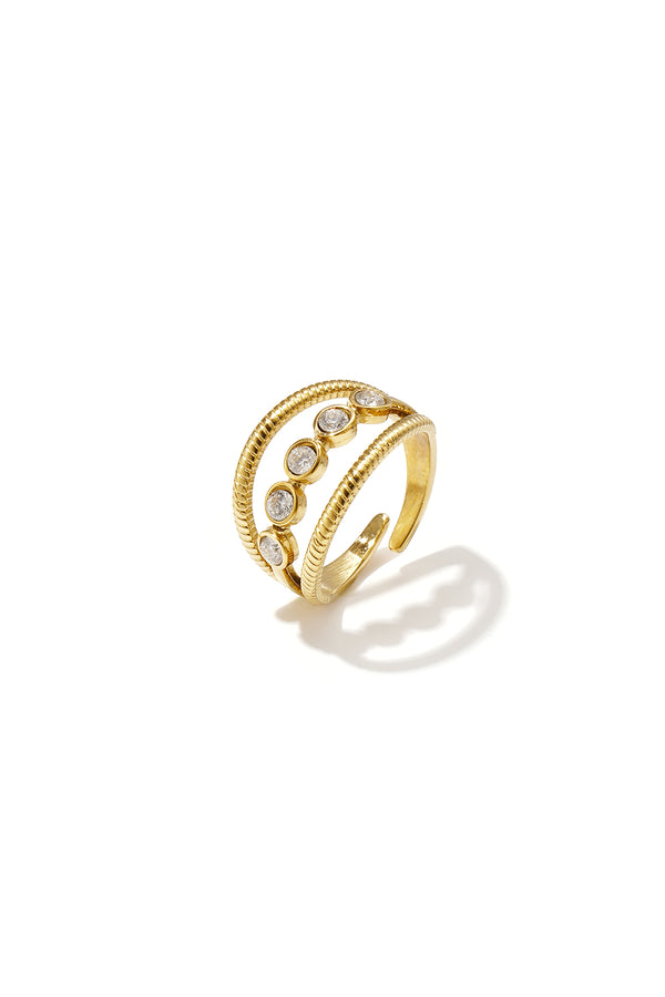 Luxurious Adjustable Rhinestone Ring in Silver & Gold
