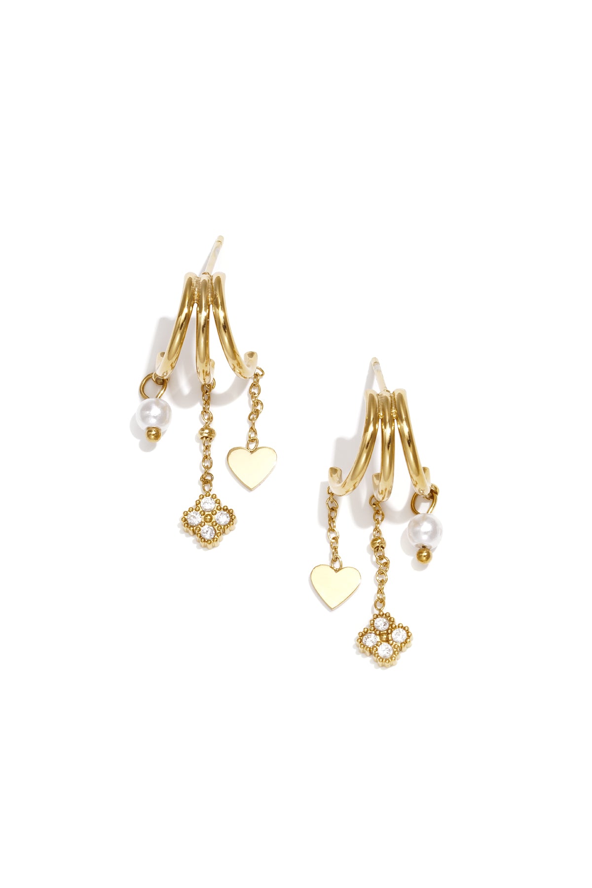 Elegant Heart & Clover Drop Earrings - All Fit
