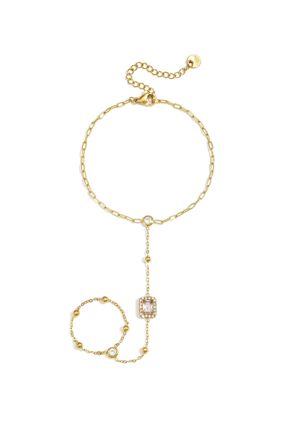 Elegant Rhinestone Hand Chain in Silver & Gold Main product image