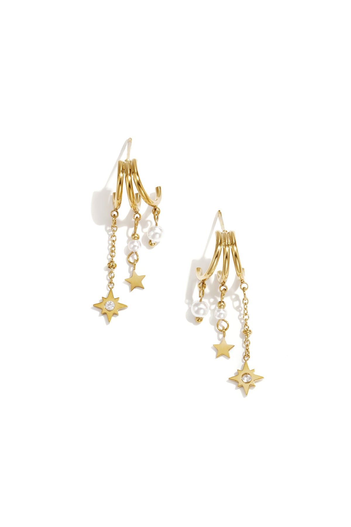 Luxurious Star Drop Earrings for Women, Silver & Gold Imagen principal del producto